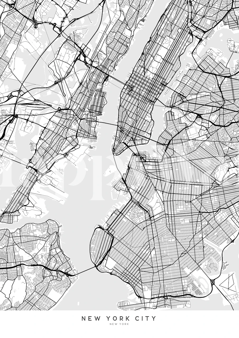 New York City map in black and white, line art wallpaper
