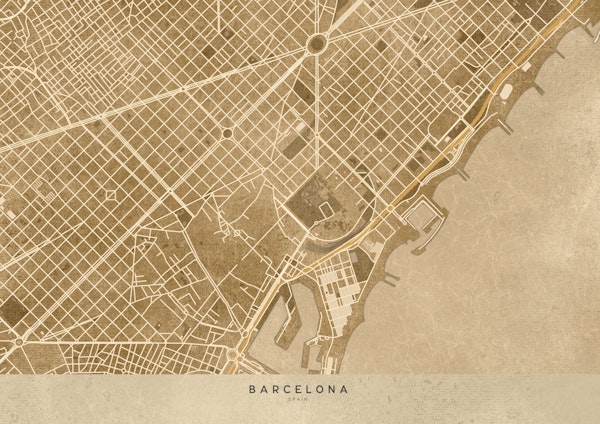 Barcelona sepia vintage map