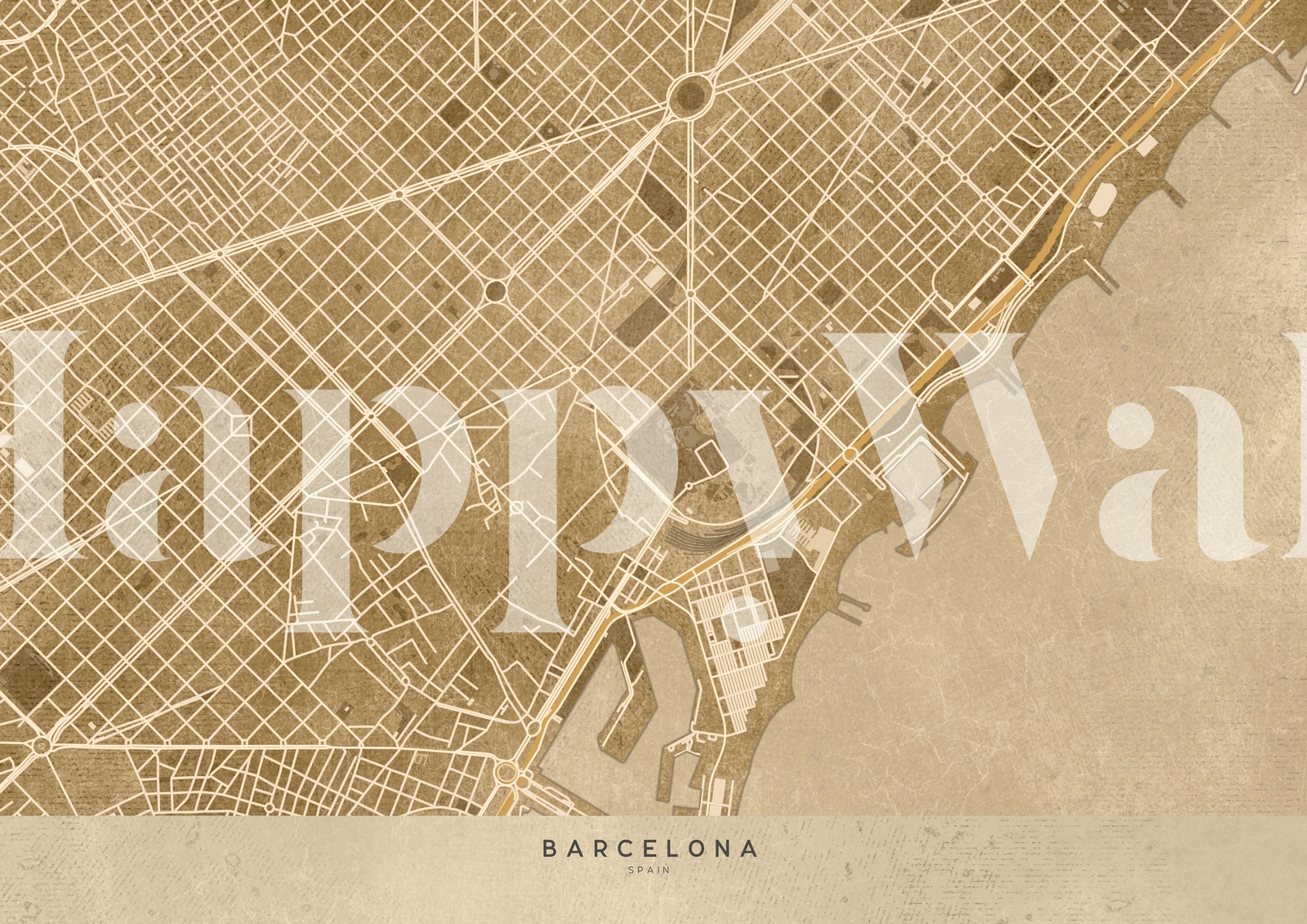 Barcelona Vintage Map Wallpaper