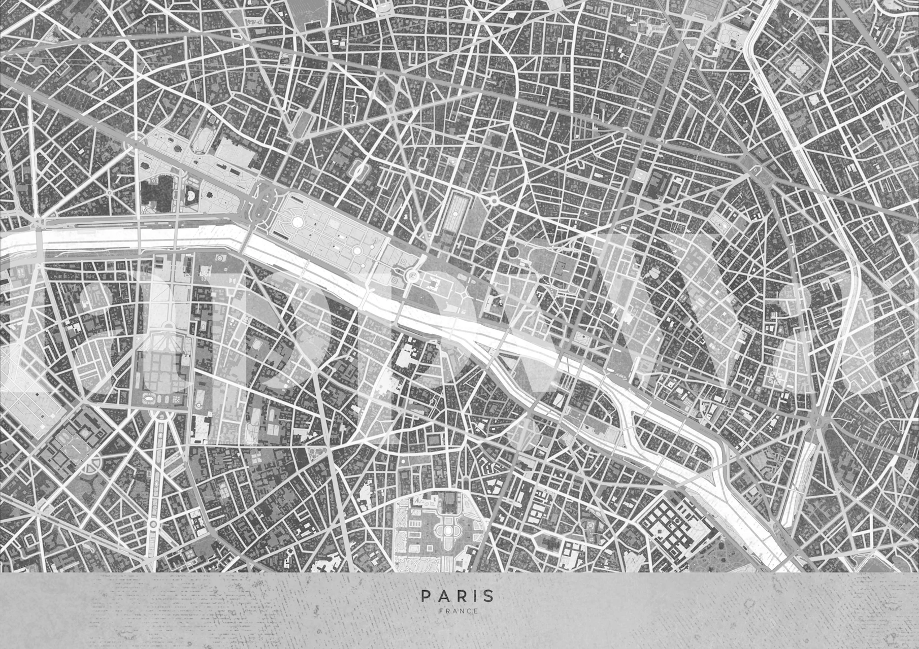 Gray vintage Paris map wallpaper in a room