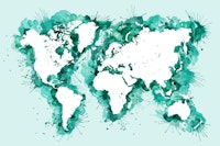 Teal splatters world map wallpaper