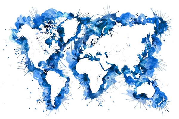 Blue watercolor splatters map