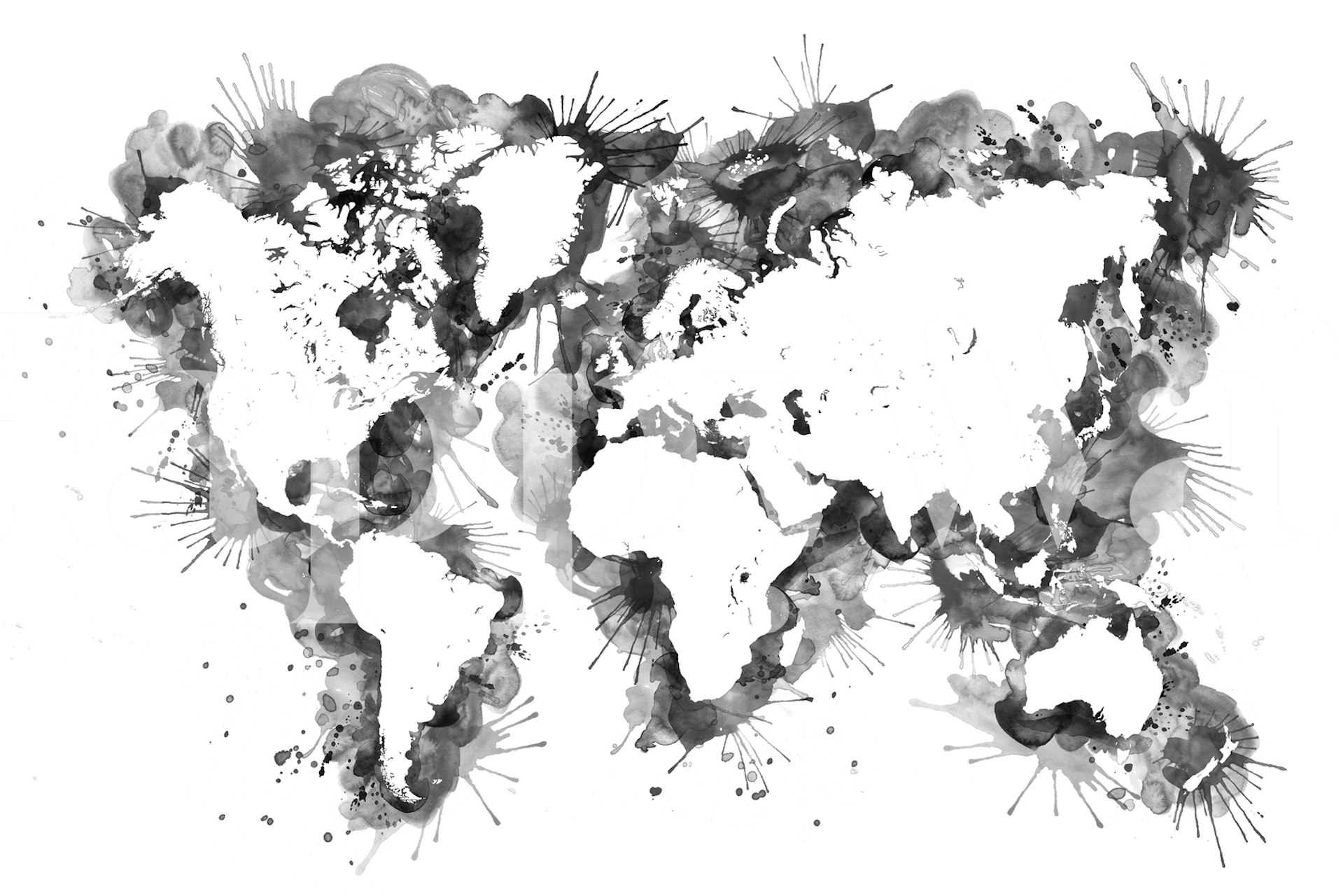 Black splatters world map tapet i et rom
