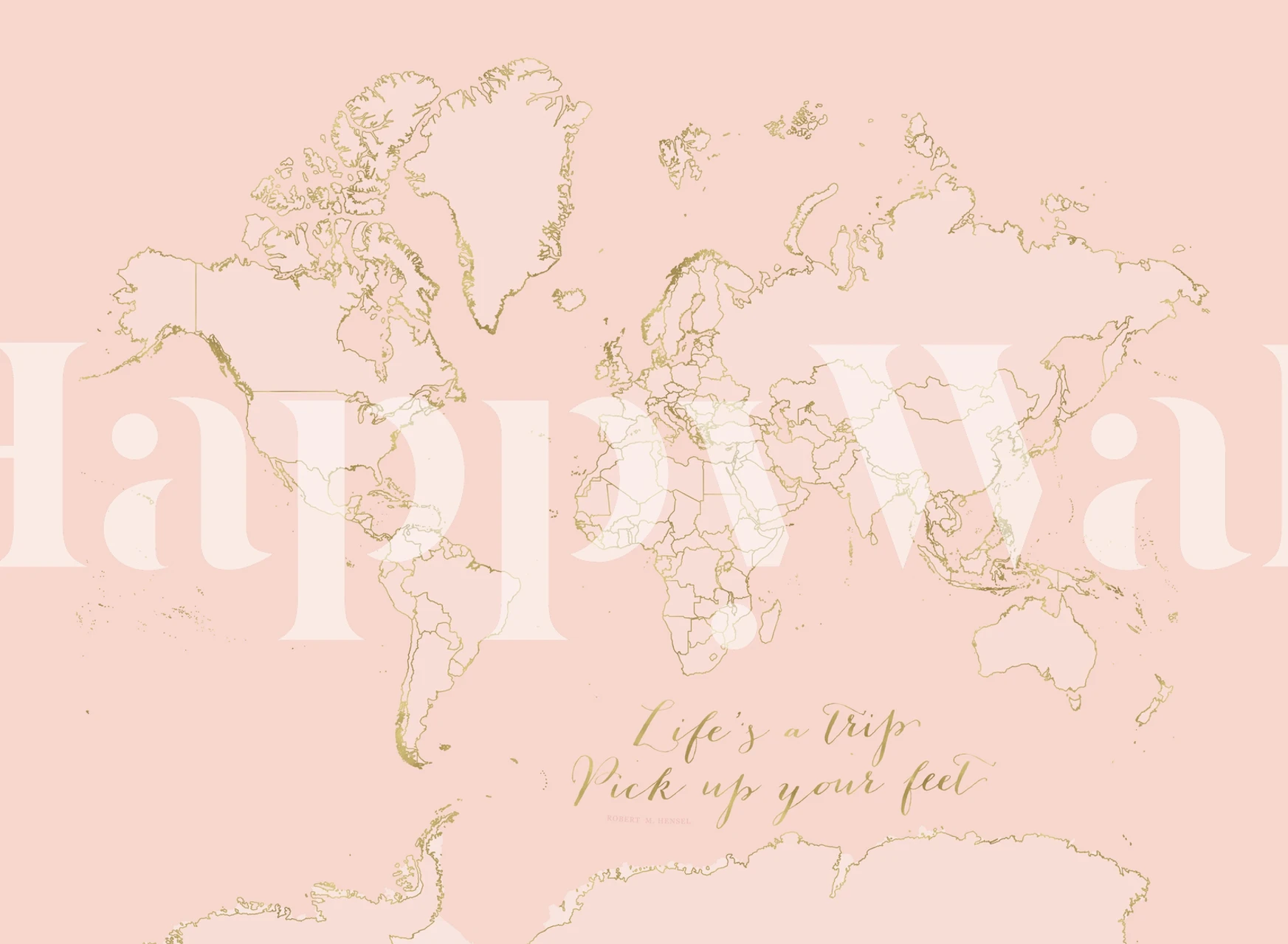 Blush world map with gold outlines wallpaper