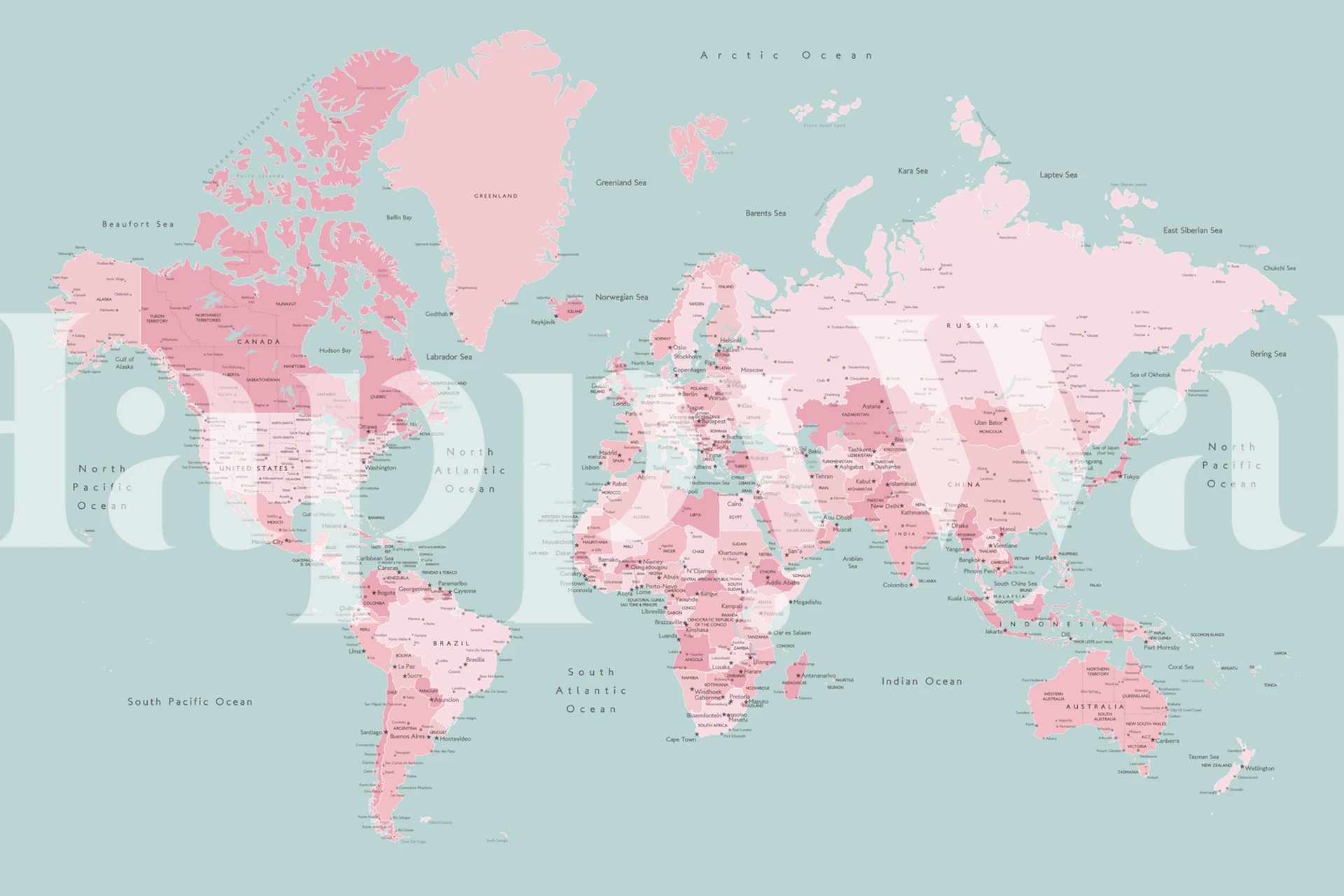 Carta da parati World map with cities Isobel in una stanza