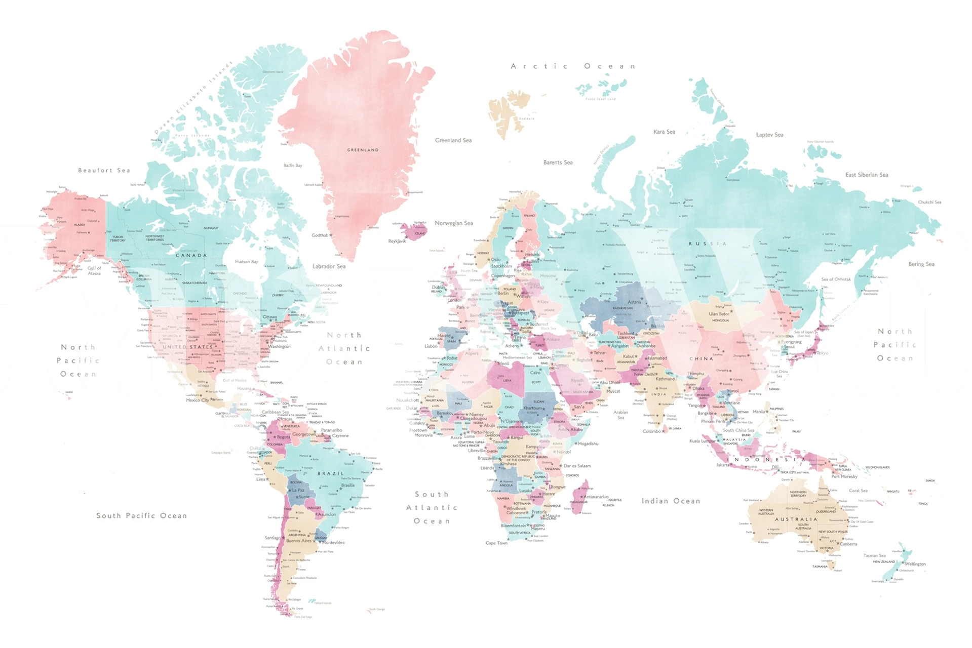 World map with cities papier peint dans une pièce