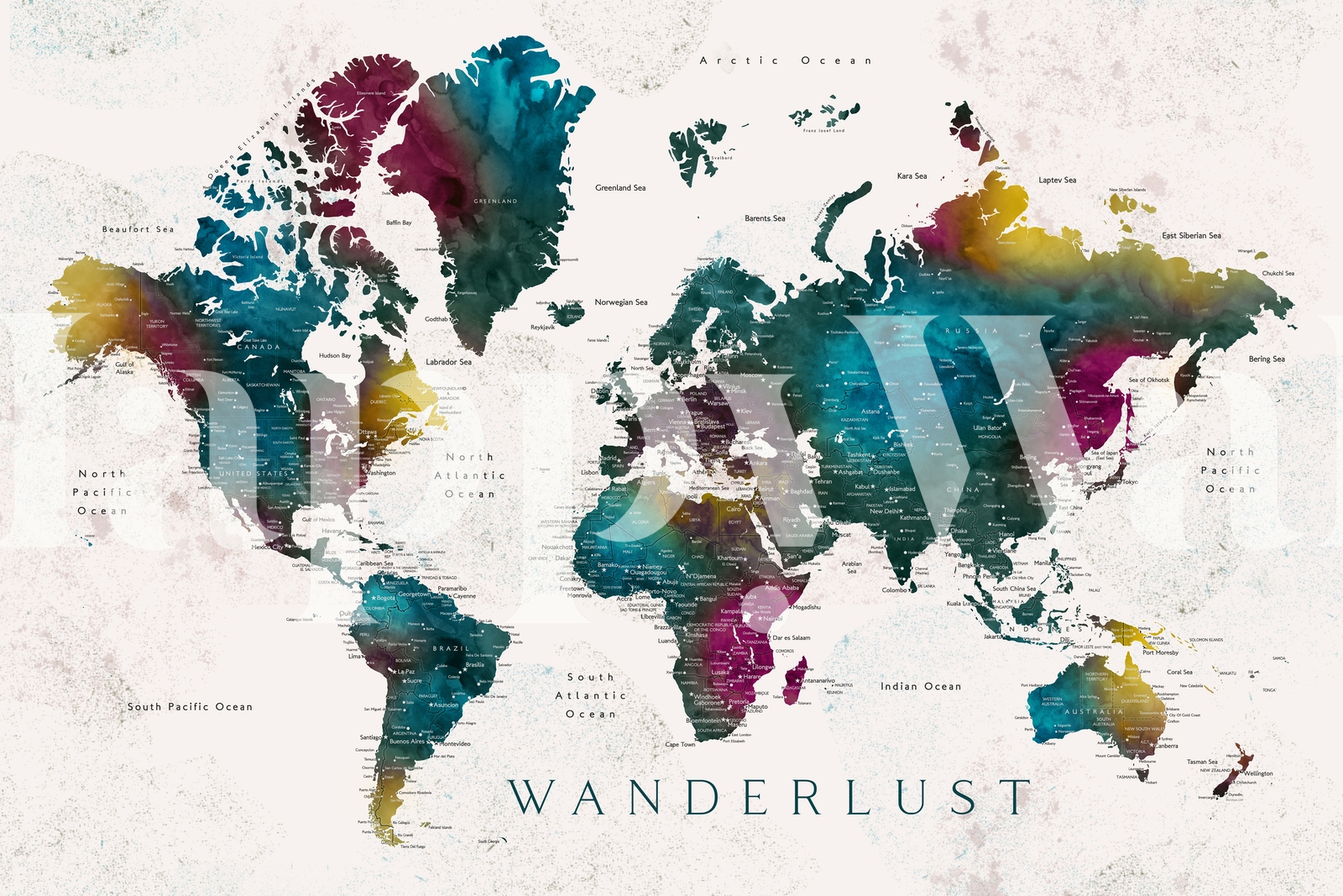 Colorful World Map Wallpaper for Decor