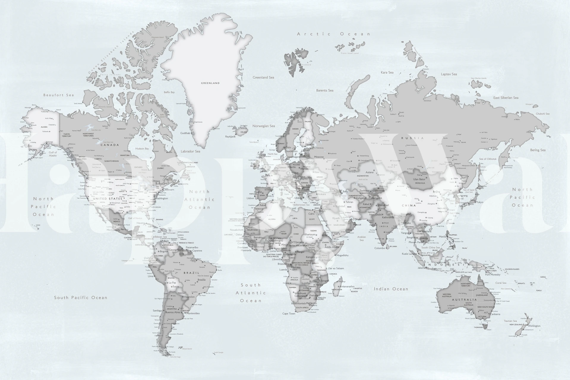 Vintage grey world map with countries outlined wallpaper