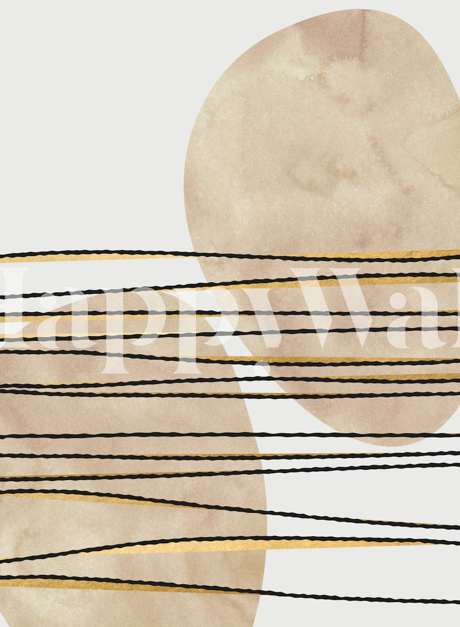Taupe and gold geometric shapes with black lines wallpaper