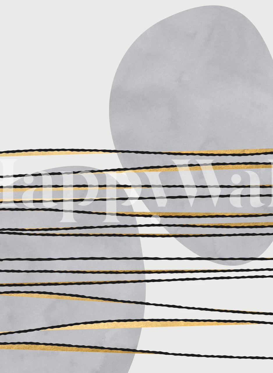 Gilded lines and shapes in gray wall mural with gold accents