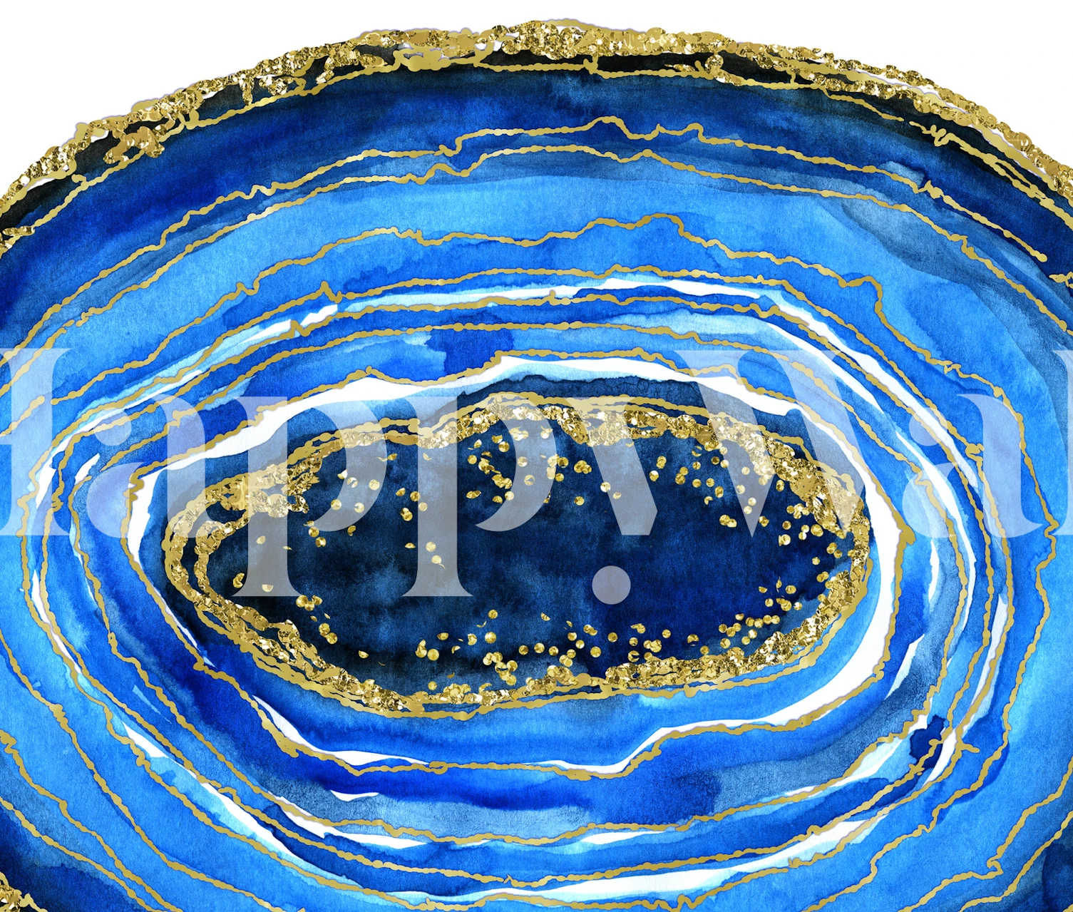 Cobalt blue and gold geode tapetti huoneessa