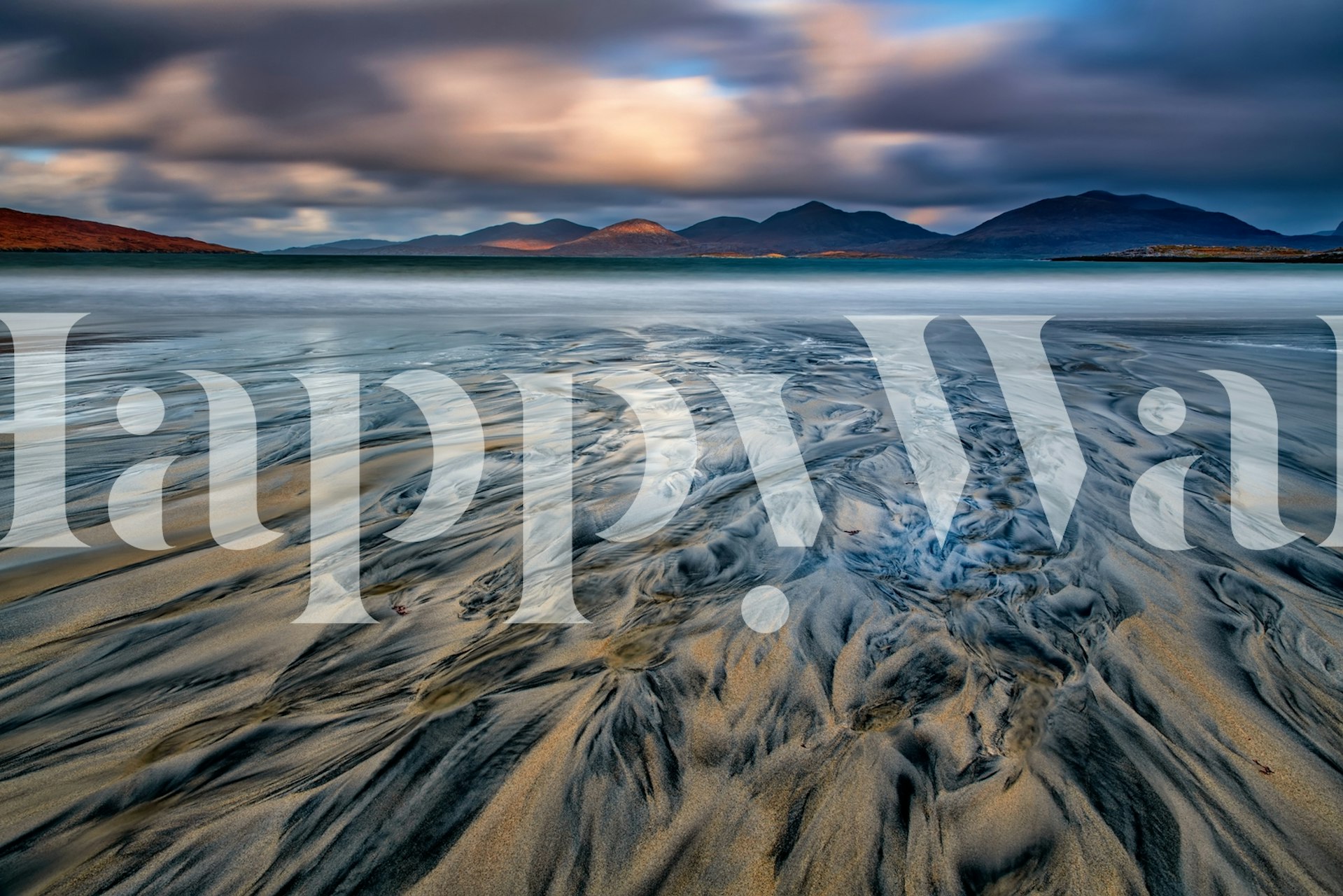 Coastal landscape with flowing sand and soft blue sky wallpaper