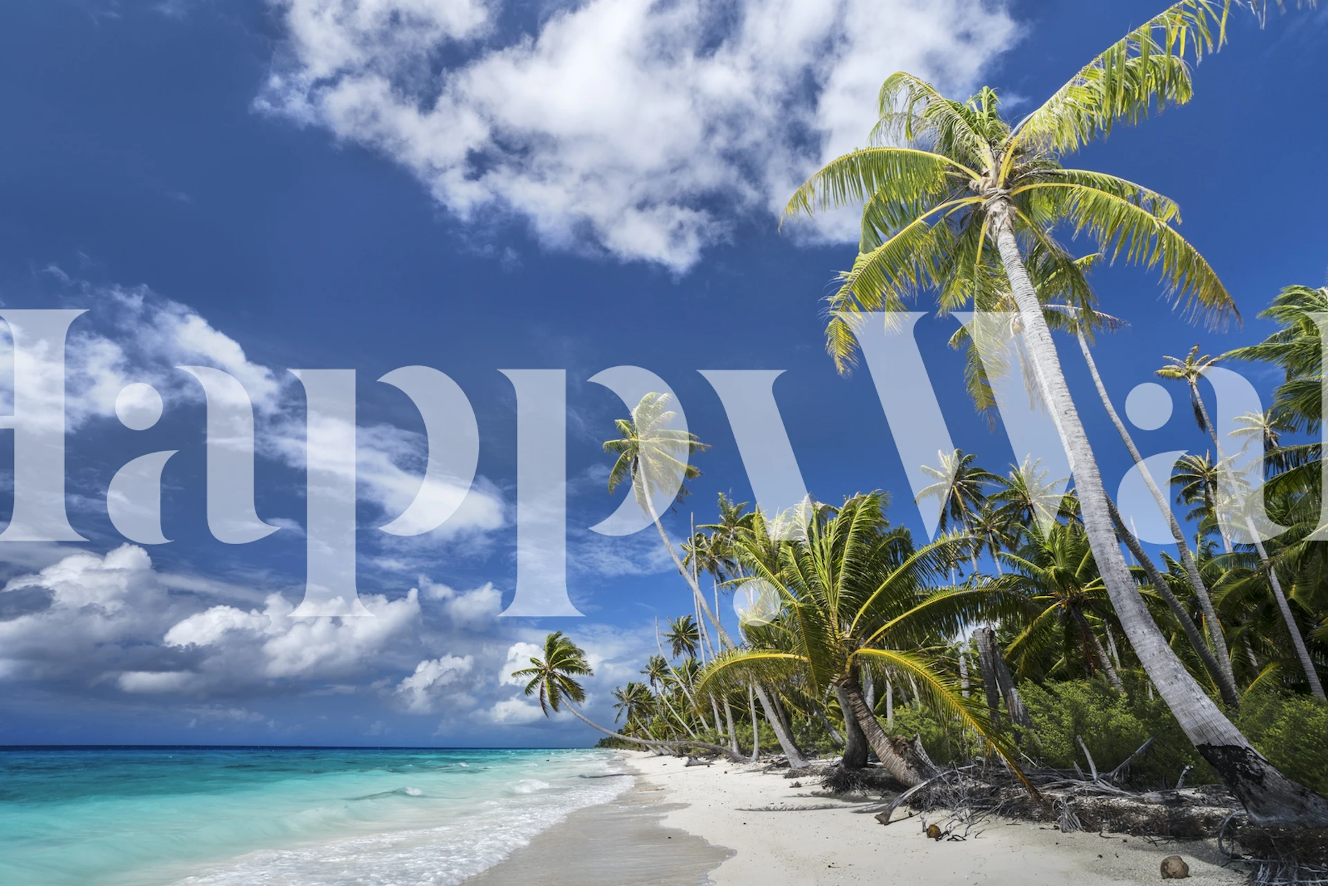 Tropisk øde øy veggmaleri med palmer og klar blå himmel