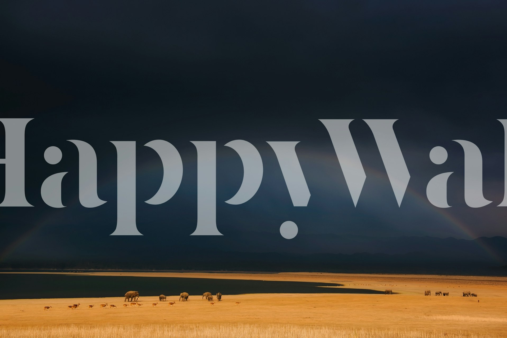 Dark landscape with rainbow and grazing animals wallpaper