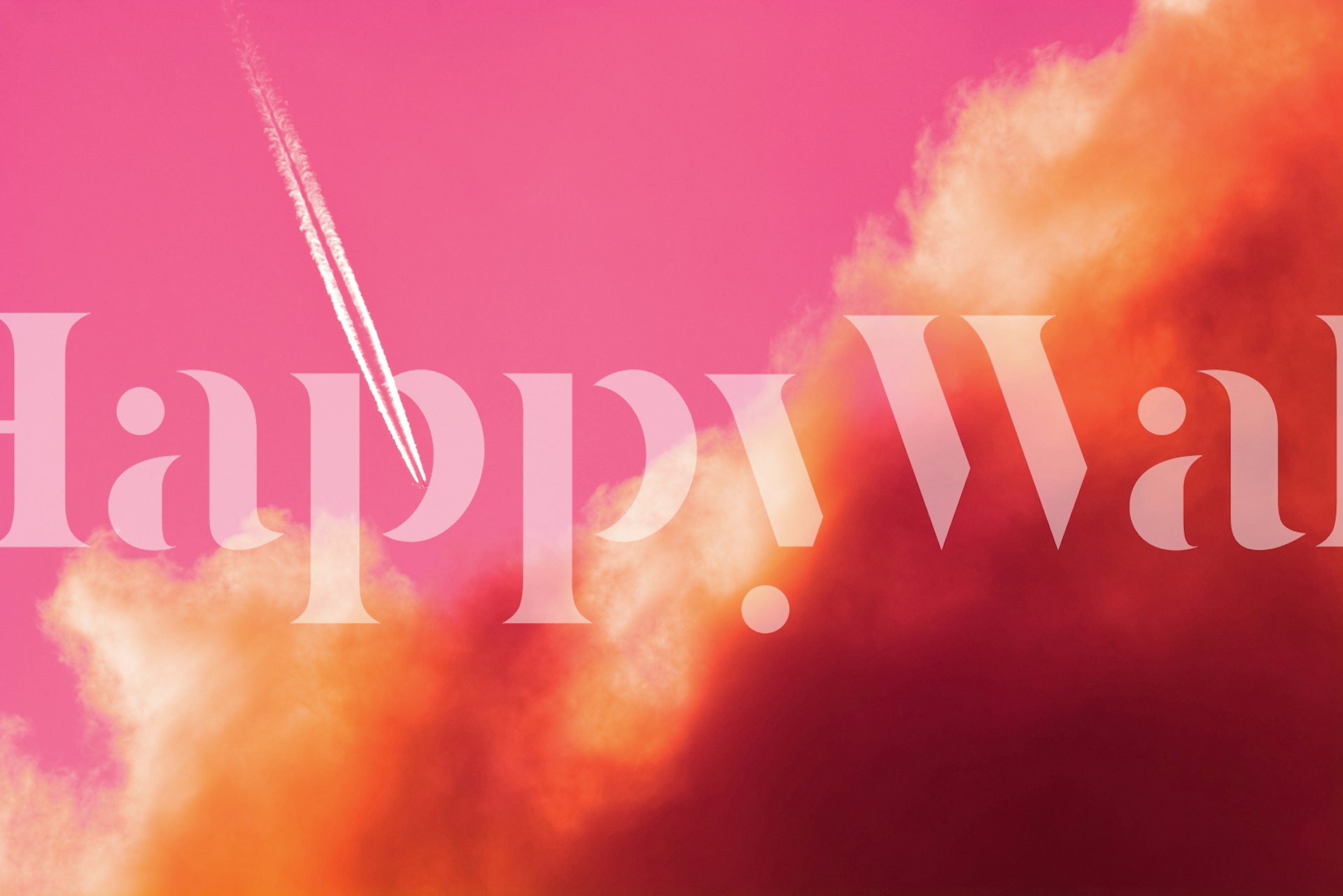 Pink clouds with a white airplane trail in a colorful sky wallpaper