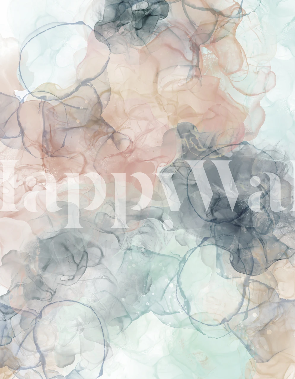 Blush and teal alcohol ink wall mural with soft, flowing abstract patterns