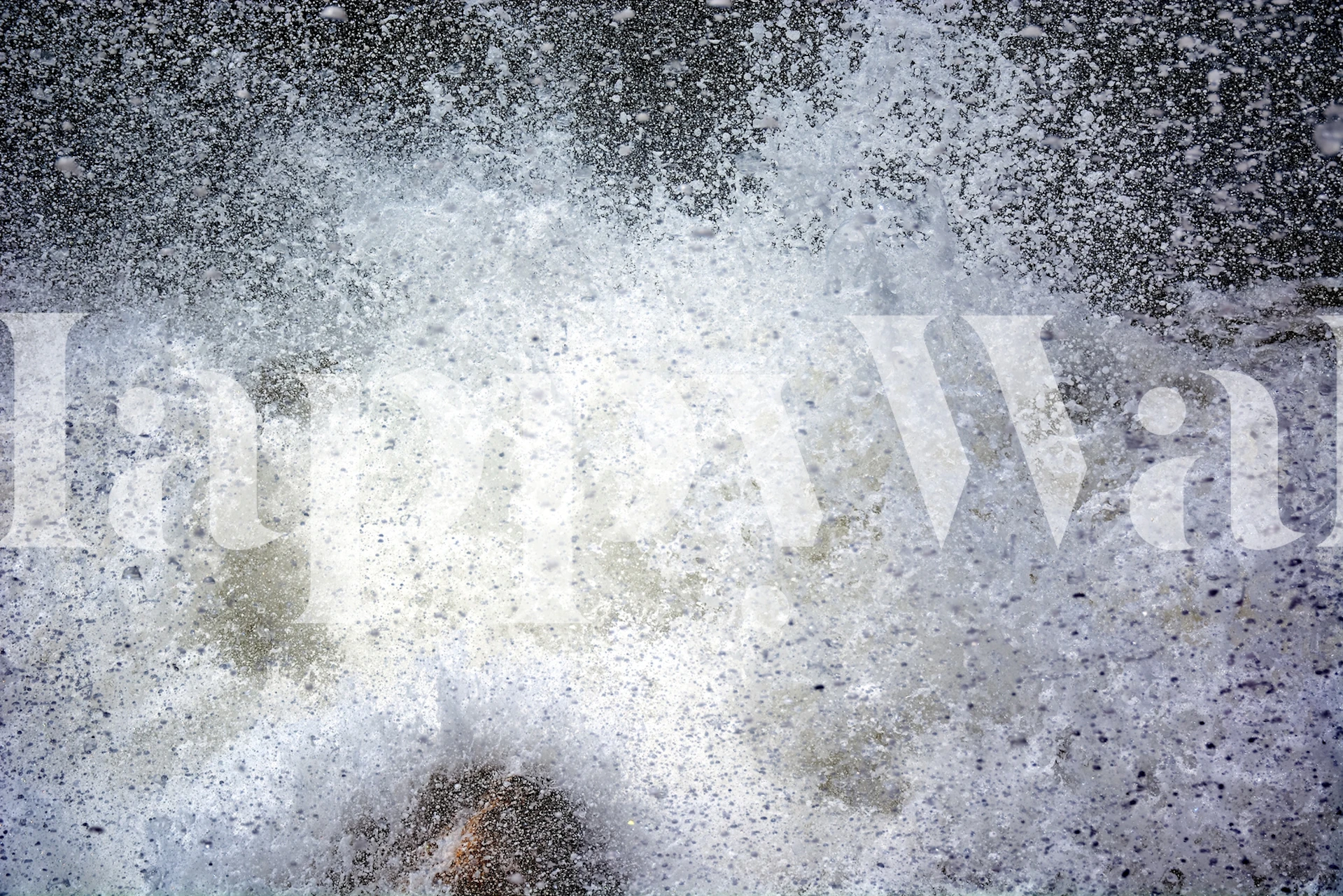 Abstract wall mural with explosion-like pattern in shades of gray and hints of color, entitled Implosion I