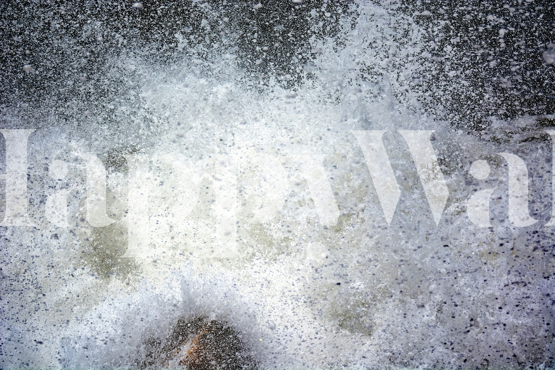 Abstract wall mural with explosion-like pattern in shades of gray and hints of color, entitled Implosion I