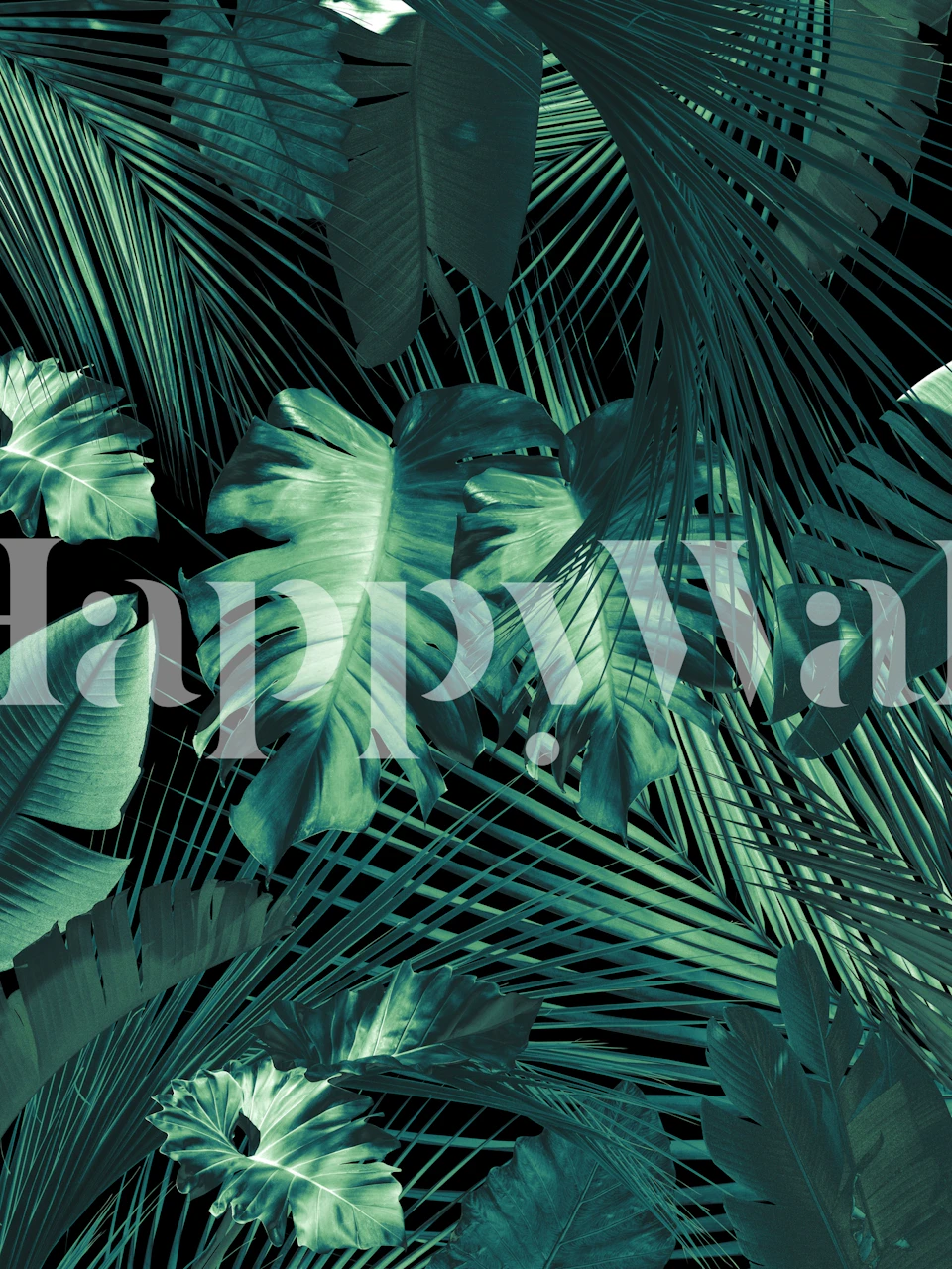 Moody jungle leaves wall mural with night theme