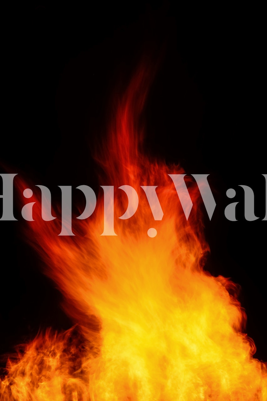 Dynamic flames wall mural in vibrant orange and yellow hues against a black background