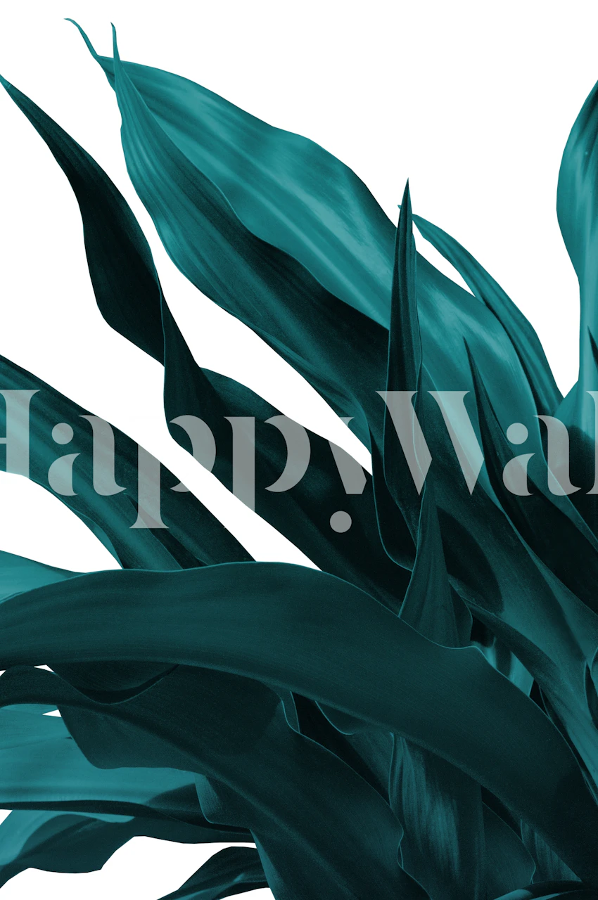 Teal green tropical leaves wall mural