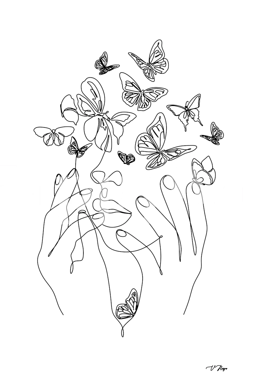 One Line Art Woman behang in een kamer