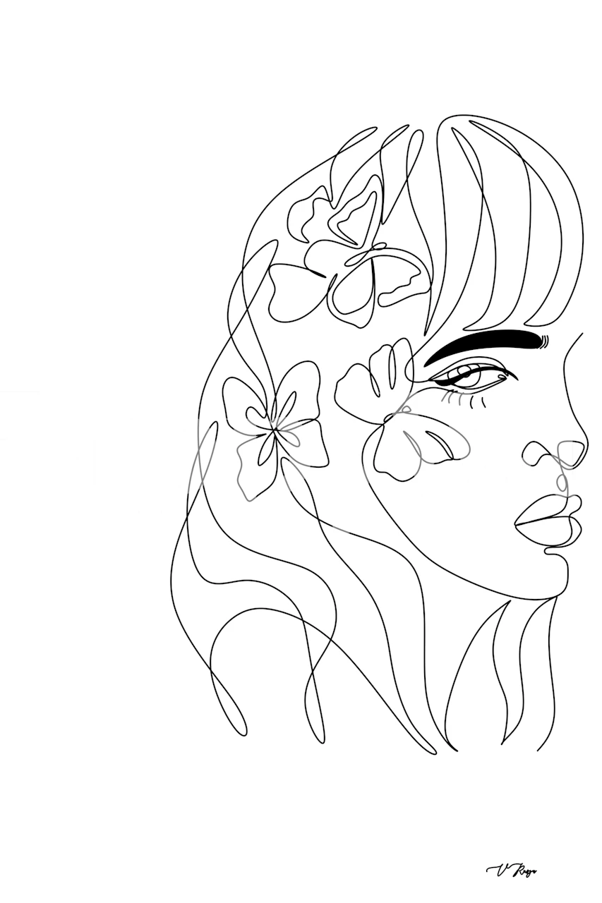 Tapeta One Line Girl Face v pokoji