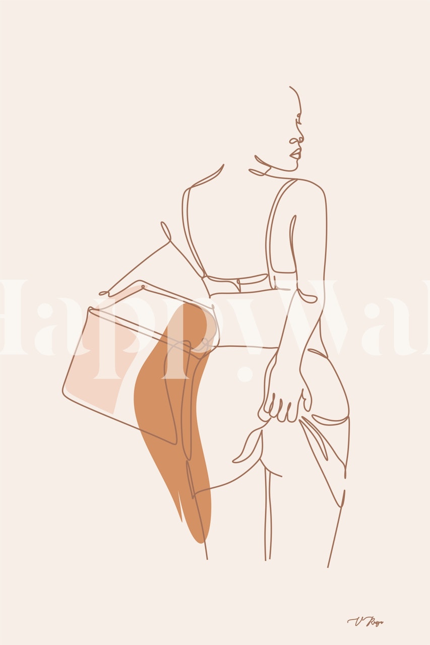 Abstract line art of a stylistic woman on a beige background
