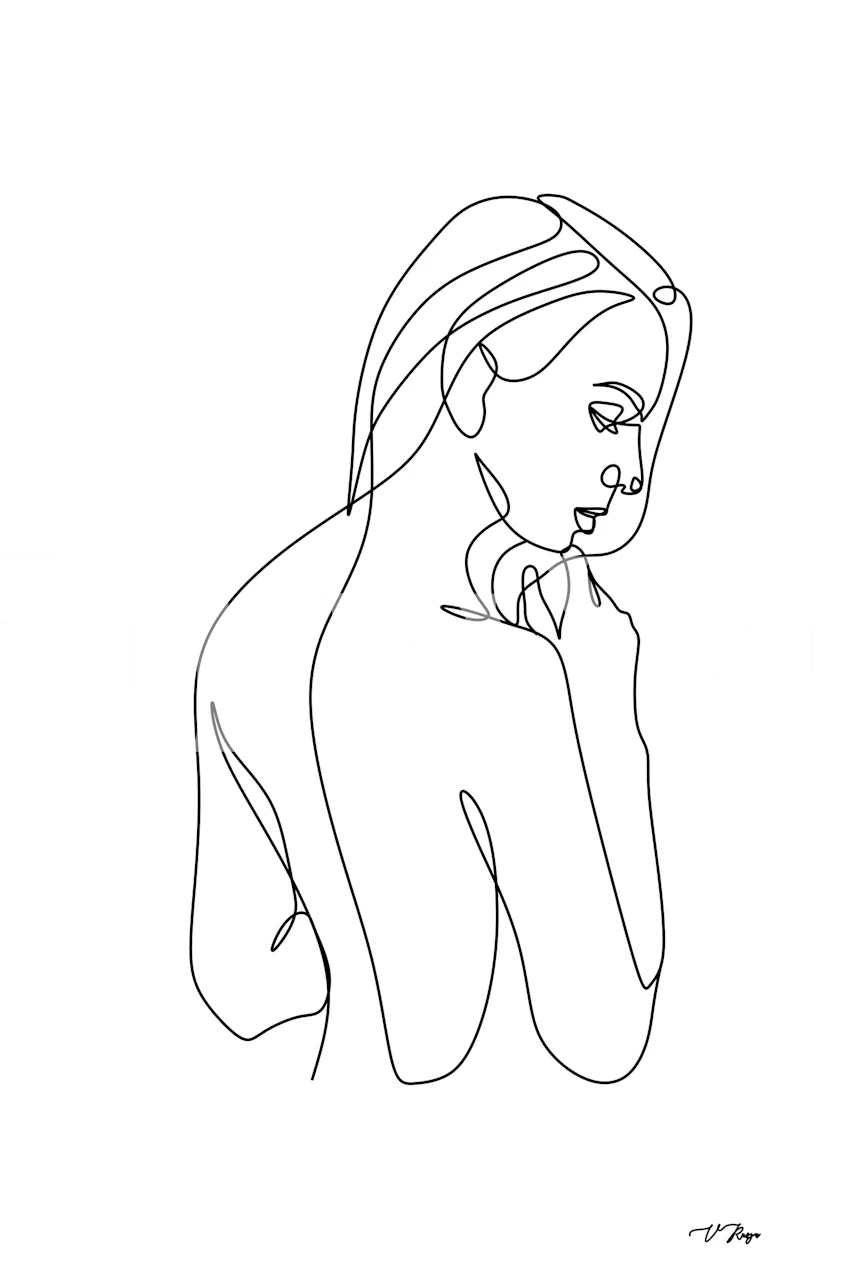 One Line Girl back Tapete in einem Raum