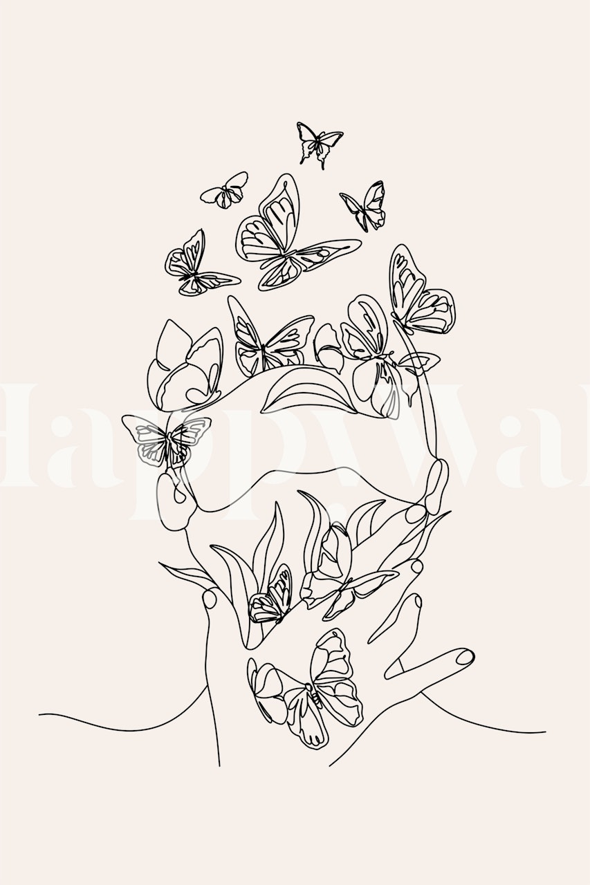 Line Art tapetti, jossa on Woman ja Butterflies
