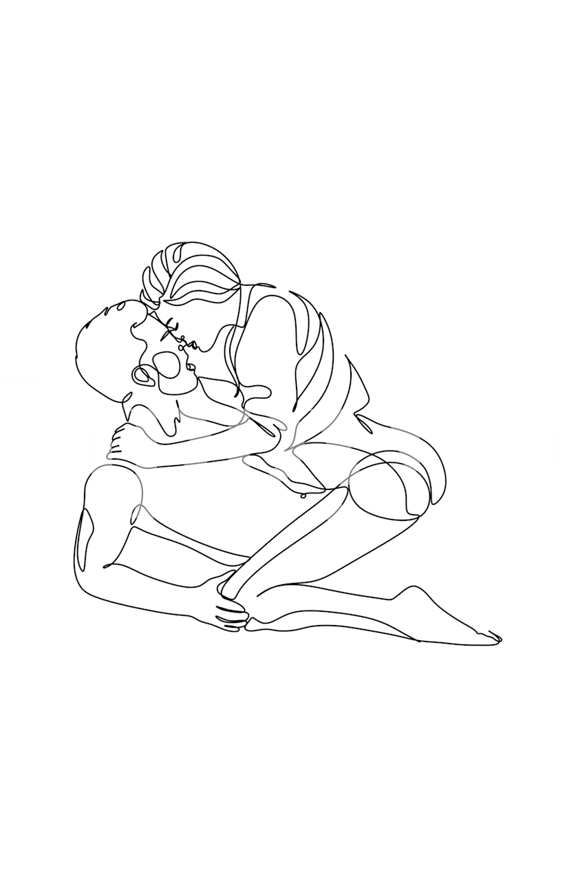 Minimalist line art wall mural depicting a romantic kiss