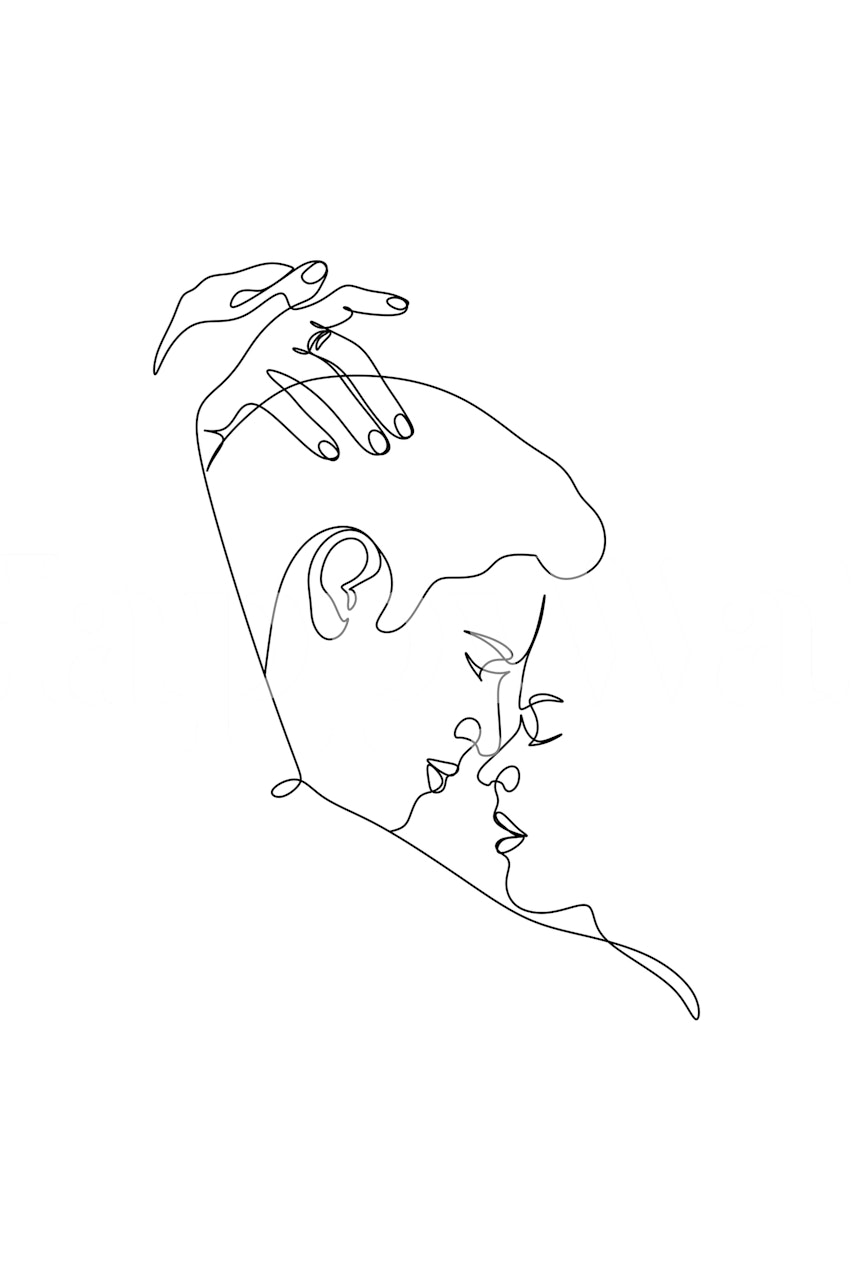 Lovers Hug Line art wallpaper in a room