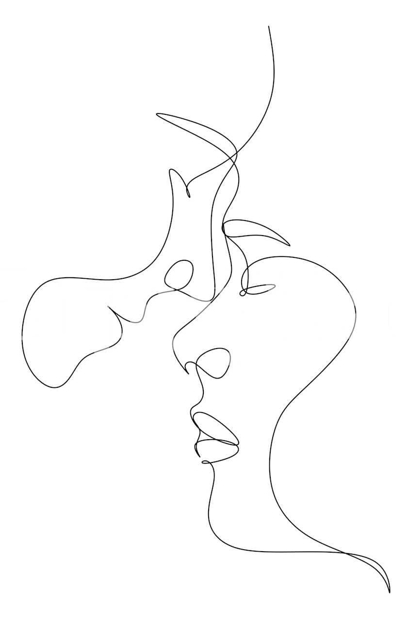 Minimalist line art of a couple in black outline wallpaper