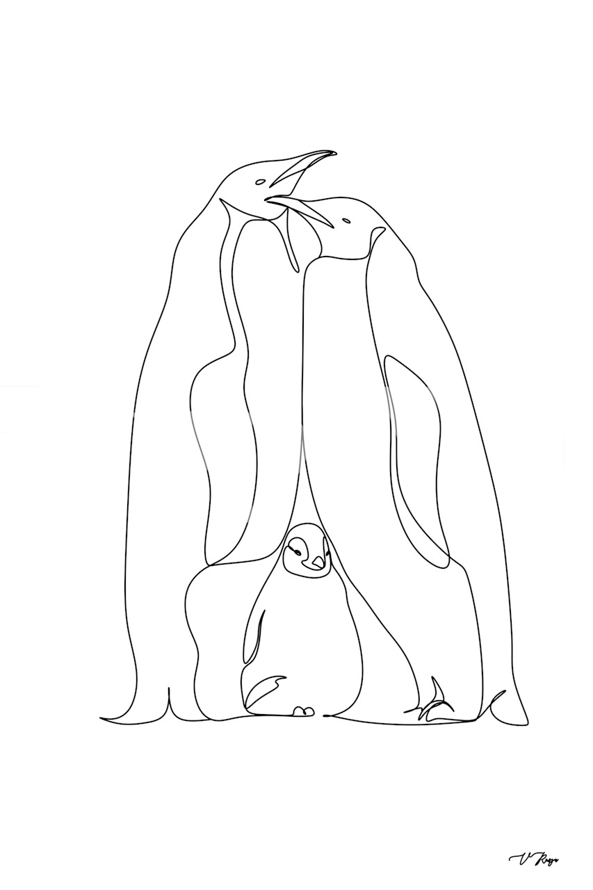 Line Art penguins tapet i ett rum