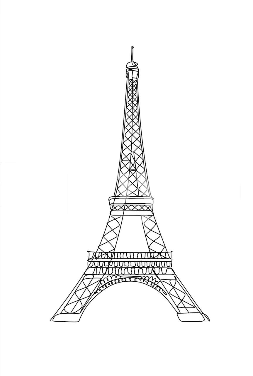Eiffel Tower line art design in black and white wallpaper