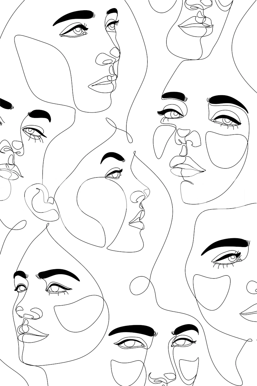 Papel de parede Line Art Faces em uma sala moderna