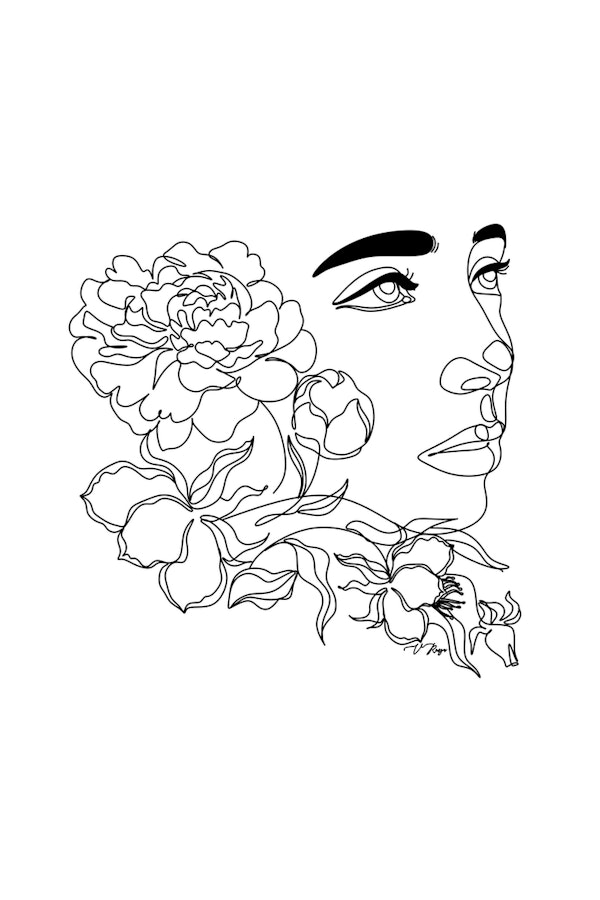 Flower Face Line Art