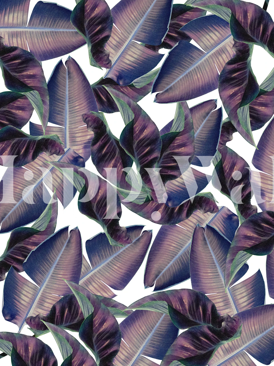 Iridescent tropical leaves wallpaper in a room