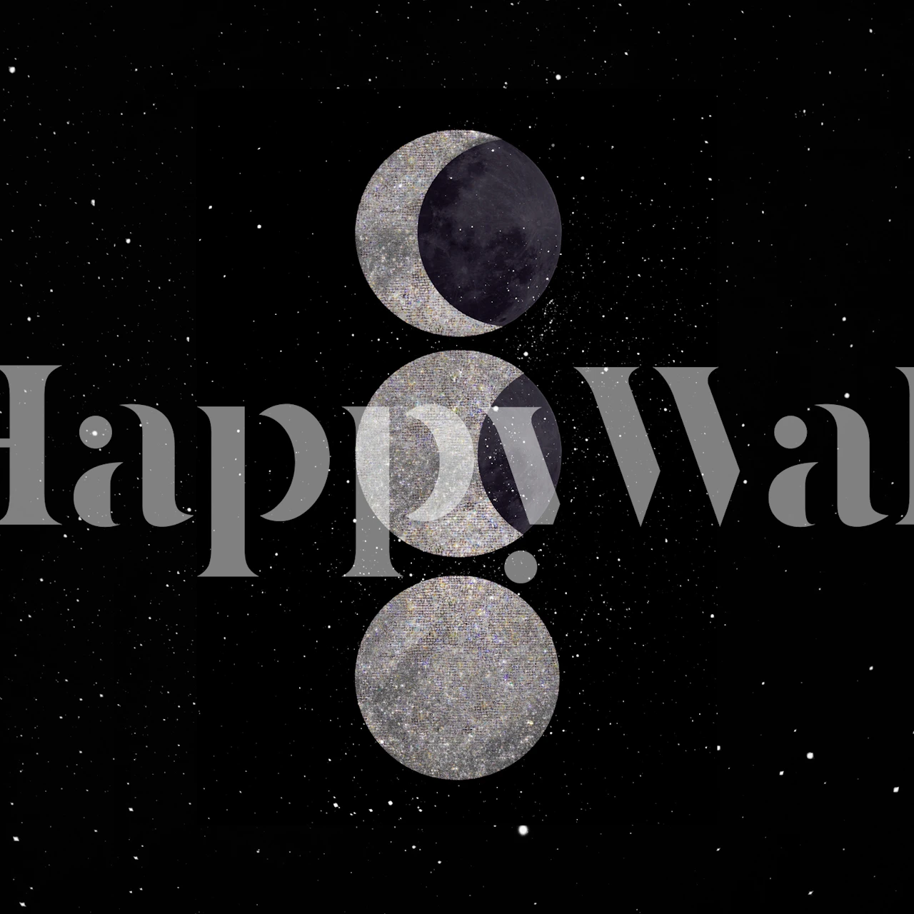 papel de parede Silver Moon Phases em um quarto