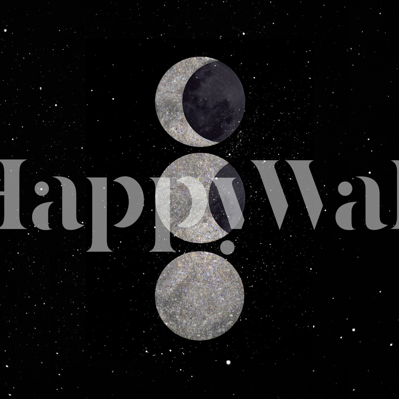 Three phases of the moon in grayscale against a black background wallpaper