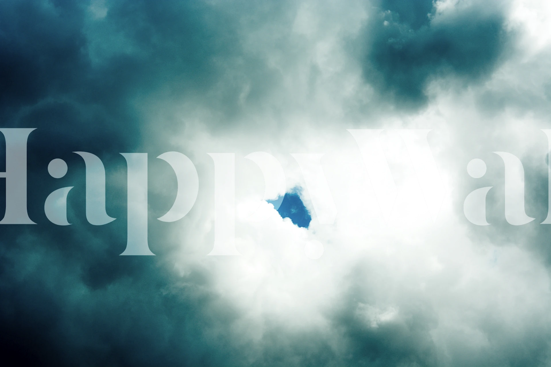 Dark cloudy sky with a blue opening wallpaper