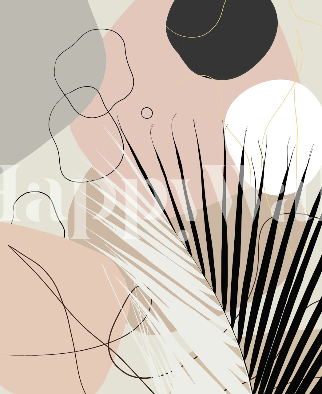 Minimal palm leaf design with pastel colors and abstract shapes wallpaper