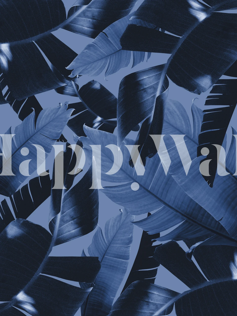 Tropical palm leaves in dark blue tones wallpaper
