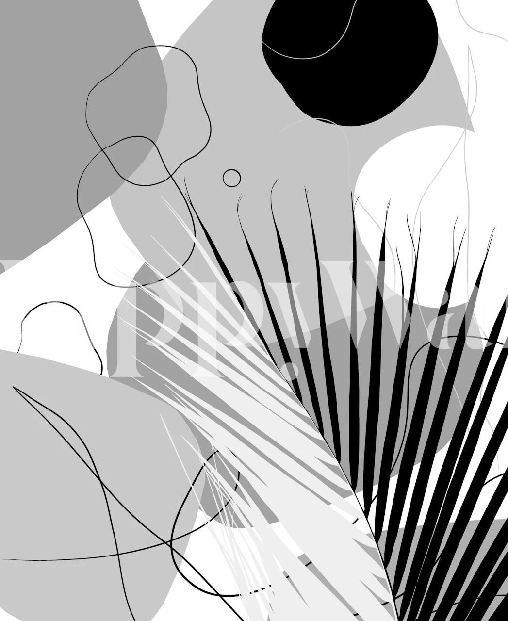 Minimal Yin Yang Palm Leaf tapet i et rom