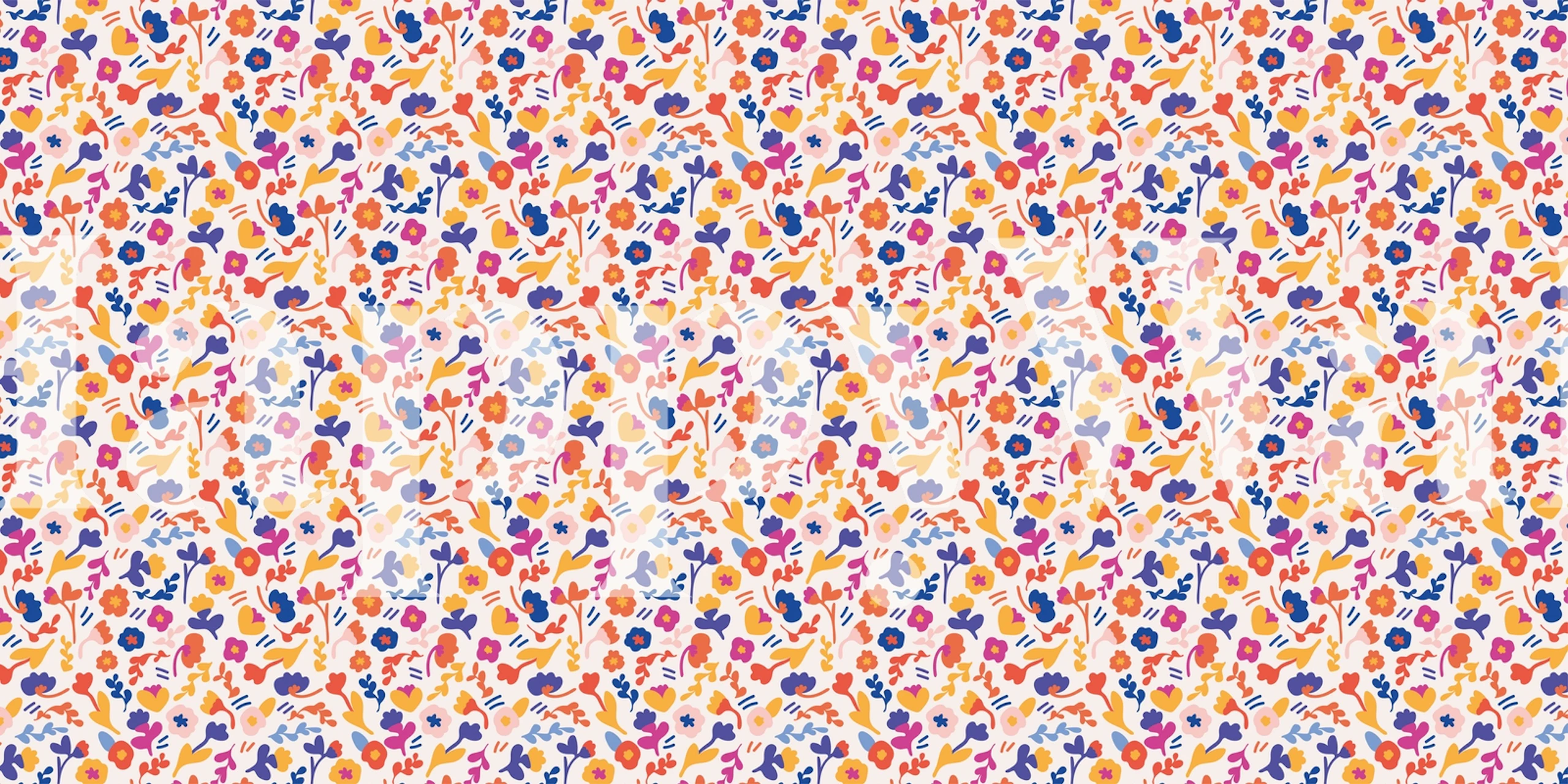 carta da parati Pink Flower Field mostrata in una stanza