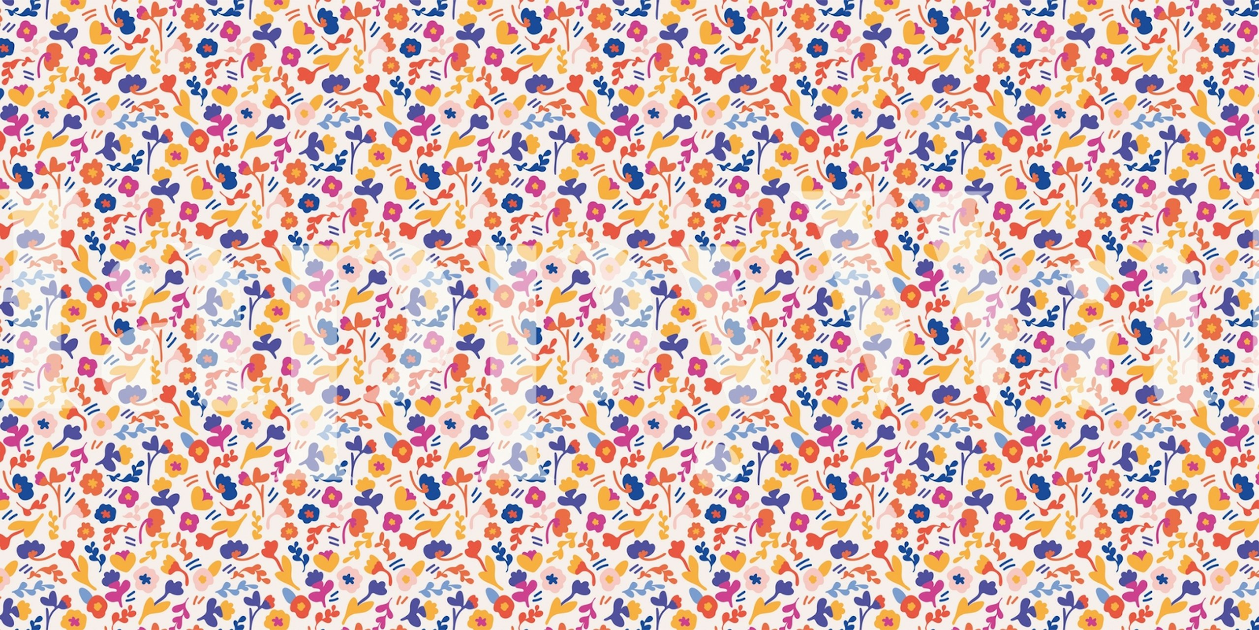 Colorful floral pattern with pink, orange, and blue flowers on a light background wallpaper