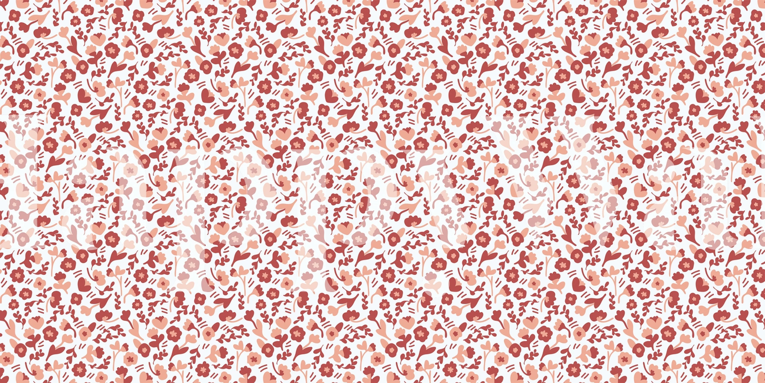 Floral patterns in terracotta shades and white background wallpaper