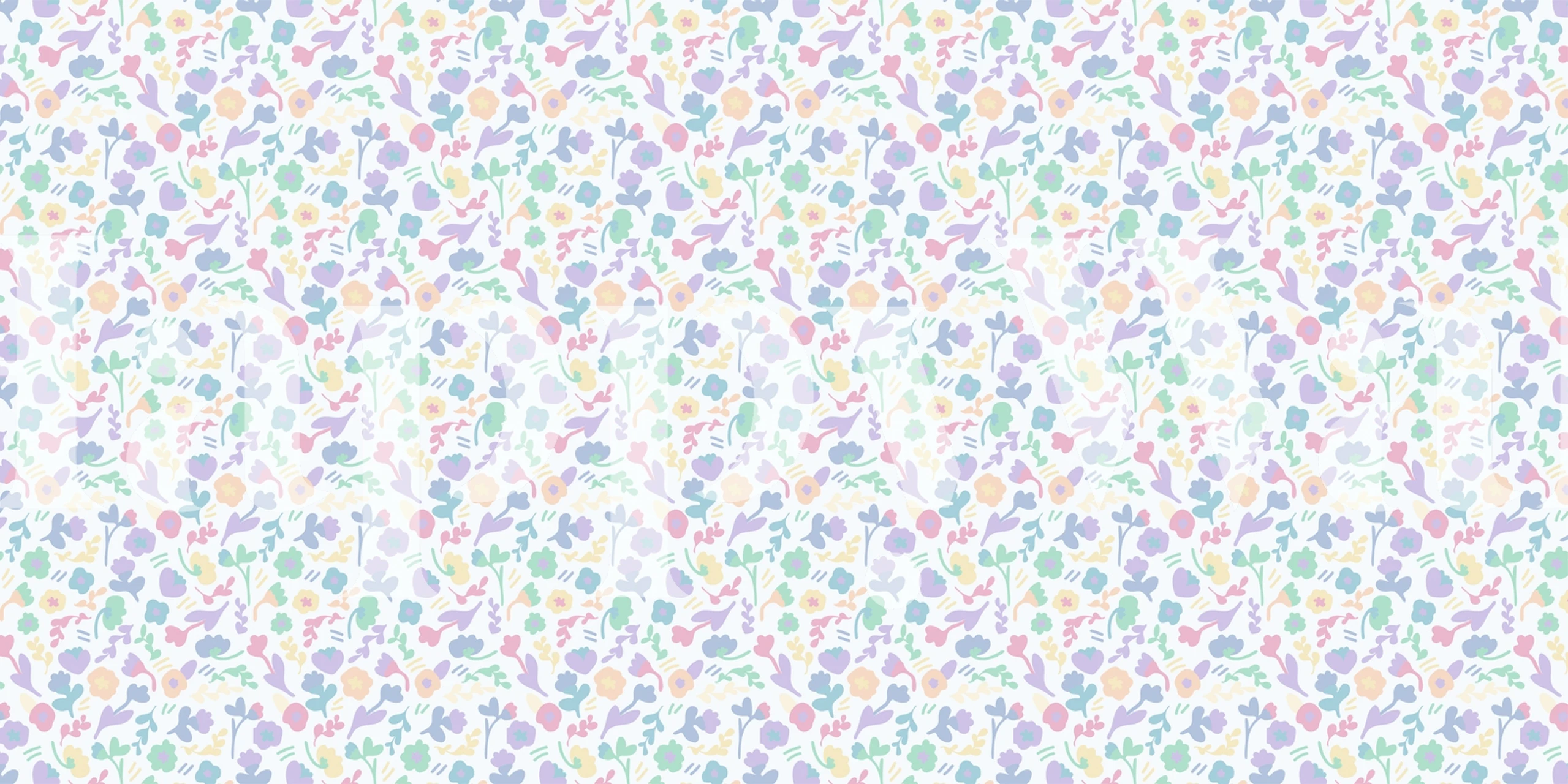Colorful floral pattern wallpaper in pastel shades of purple, pink, and green