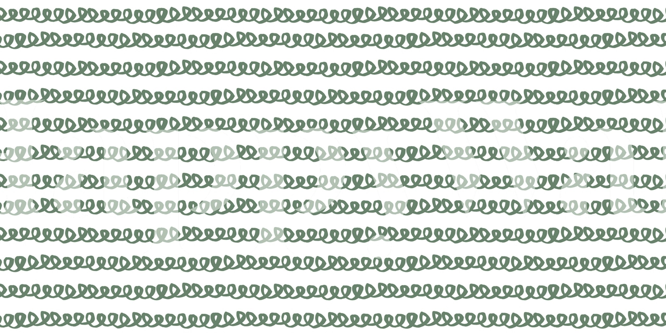 Repeating green squiggle pattern on white background wallpaper