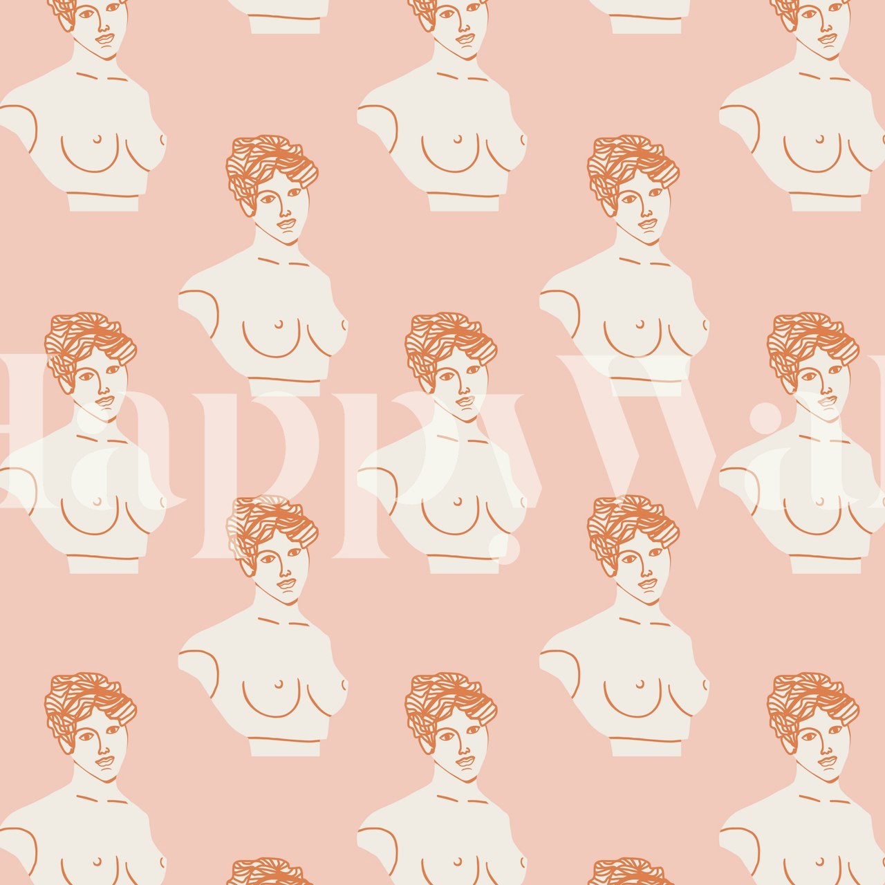 Classical statue pattern on pink wallpaper